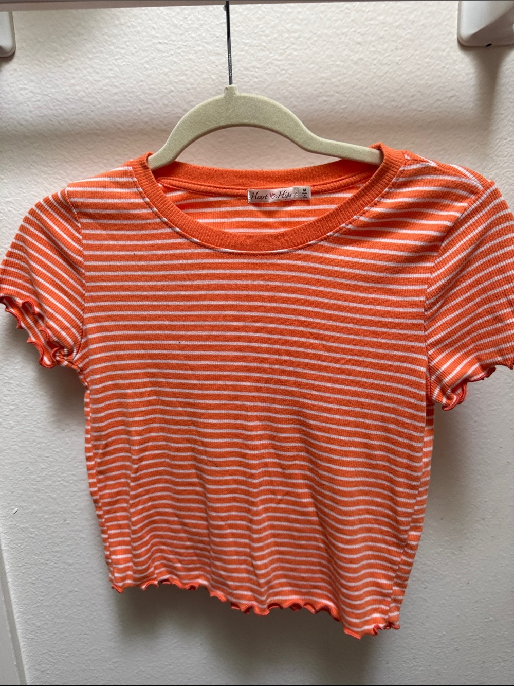 Heart Hips Orange & White Striped Ruffle Crop Top